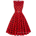 Belle Poque Stock Sleeveless 37 Patterns Cotton Big Black Dot Red Vintage Dress BP000002-35